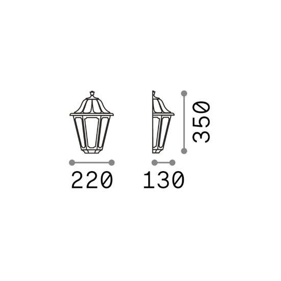 Dafne ap1 small applique lanterna classica nera da esterno ip55 e27 ideal lux
