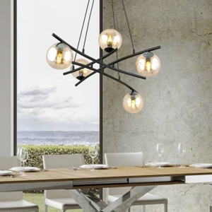 Lampadario moderno nero per soggiorno vetri ambra