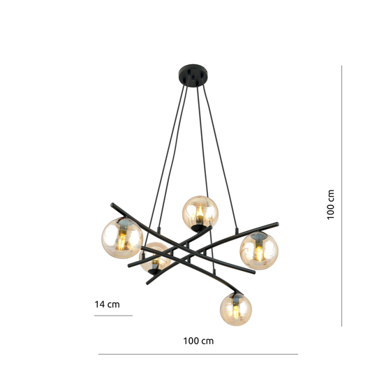 Lampadario moderno nero per soggiorno vetri ambra fp