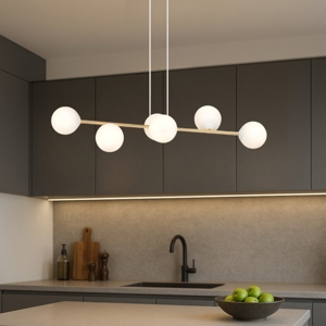 Visualizza i dettagli per Lampadario dorato per cucina bocce bianche Lampadario dorato per cucina bocce bianche