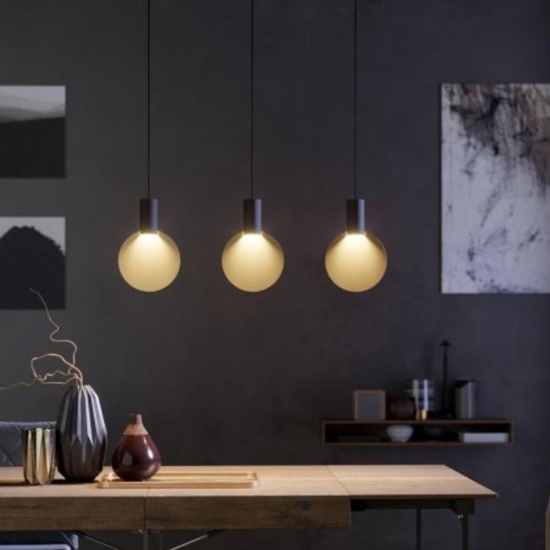Lampadario design 3 luci per tavolo da cucina  nero oro