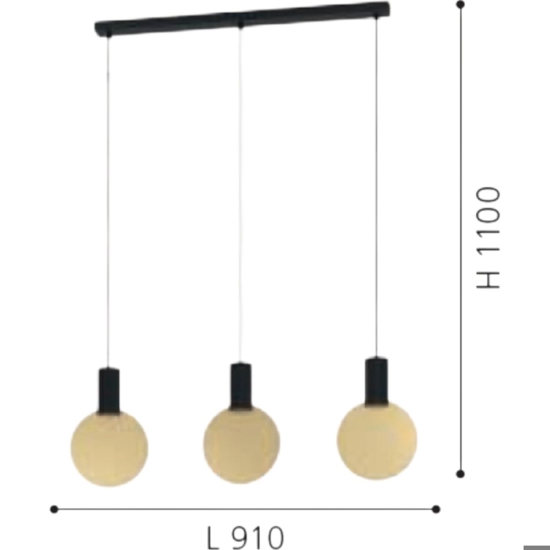 Lampadario design 3 luci per tavolo da cucina  nero oro