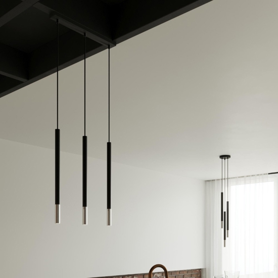 Lampadario per cucina nero cromo 3 cilindri