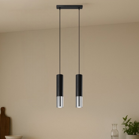 Lampadario per cucina cilindri nero cromo lucido