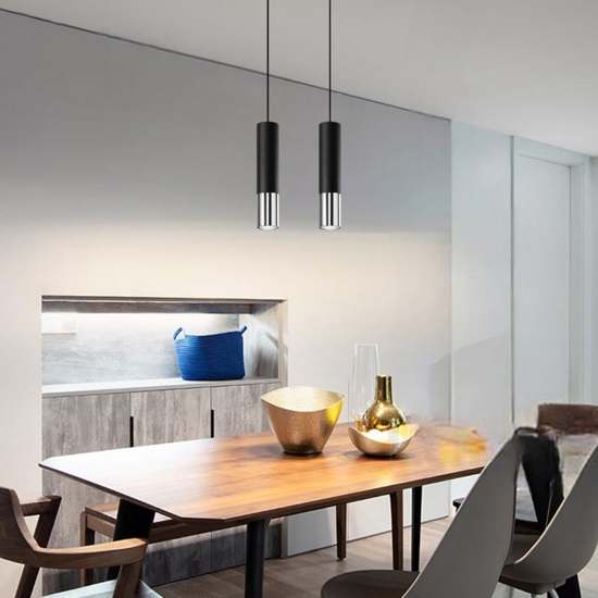 Lampadario per cucina cilindri nero cromo lucido