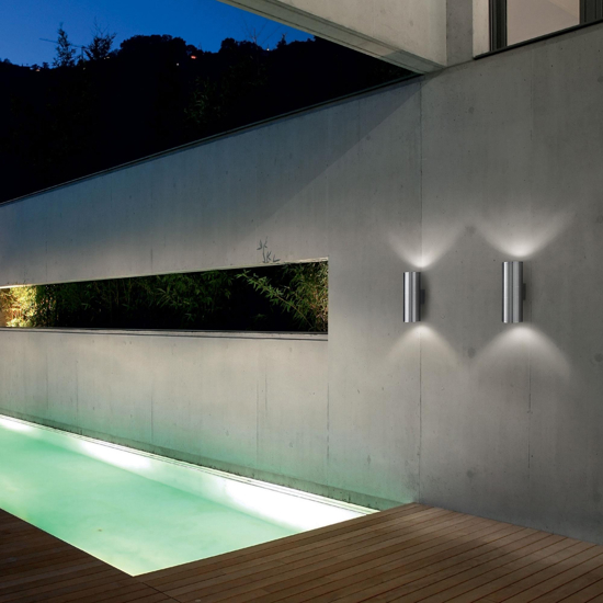 Gun ap2 small applique da esterno tubolare grigio 2 luci ideal lux
