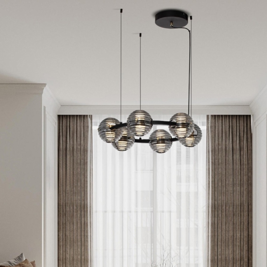 Lampadario led 60w 3000k moderno bocce di vetro fume per soggiorno