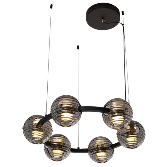 Lampadario led 60w 3000k moderno bocce di vetro fume per soggiorno