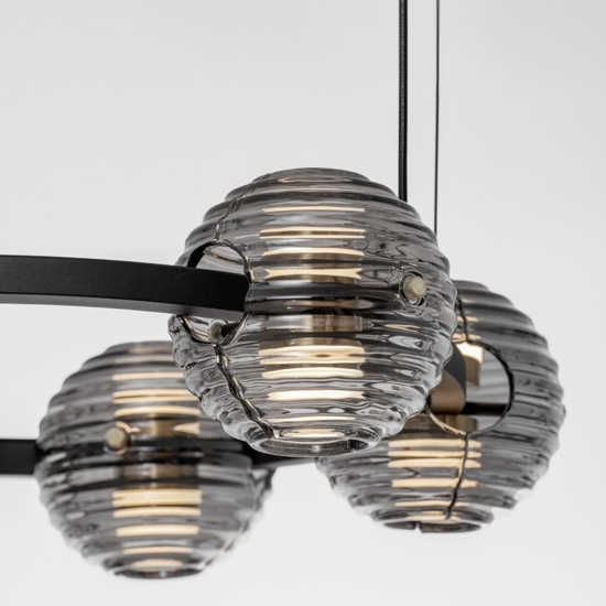 Lampadario led 60w 3000k moderno bocce di vetro fume per soggiorno