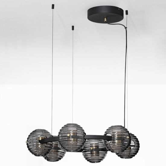 Lampadario led 60w 3000k moderno bocce di vetro fume per soggiorno