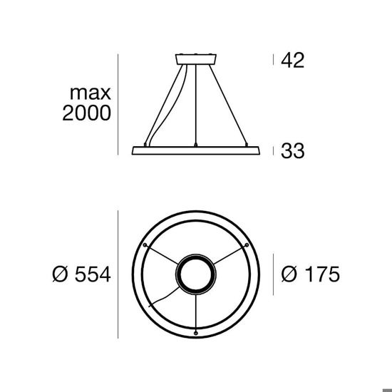 Linea light lira lampadario anello led 3000k nero ip65