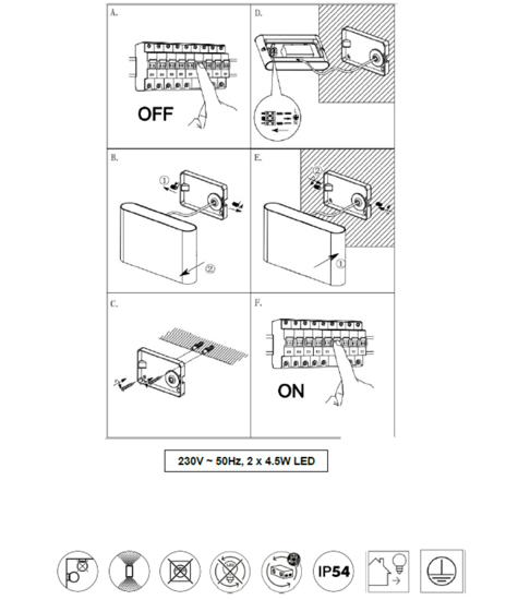Applique rettangolare per esterno 9w 3000k antracite