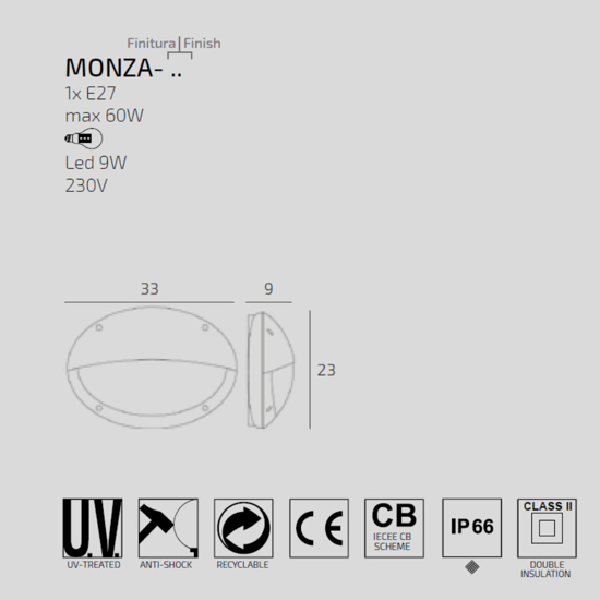 Applique da esterno grigia top light monza ip66