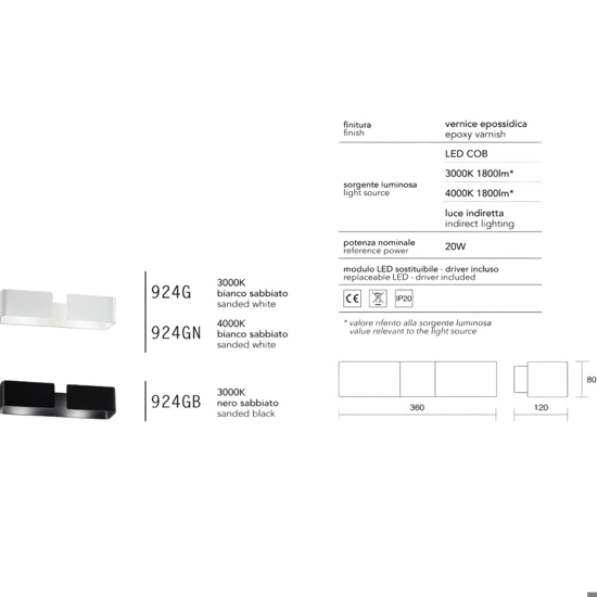 Isyluce applique led 20w 3000k design moderno bianco