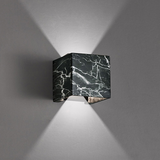 Applique led 13w 3000k cubo effetto marmo nero