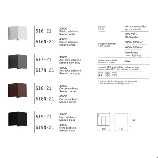 Isyluce applique led cubo 16w 3000k antracite moderna