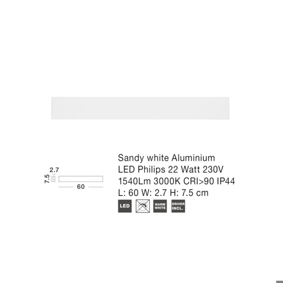 Applique 60cm led 22w 3000k bianco rettangolare moderna