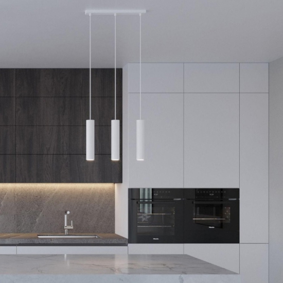 Lampadario per cucina 3 luci cilindri pendenti bianco