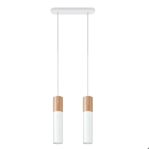 Visualizza i dettagli per Lampadario 2 luci per isola cucina bianco legno Lampadario 2 luci per isola cucina bianco legno