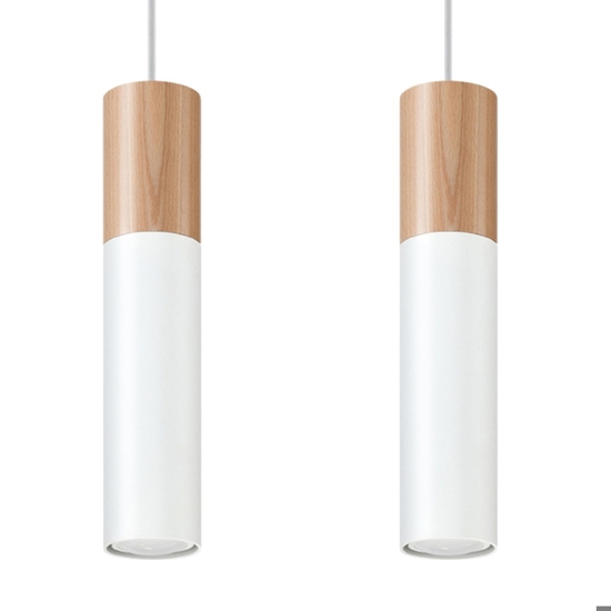 Lampadario 2 luci per isola cucina bianco legno