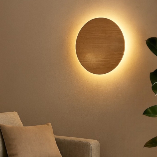 Applique da parete in legno 30cm moderna disco rotondo