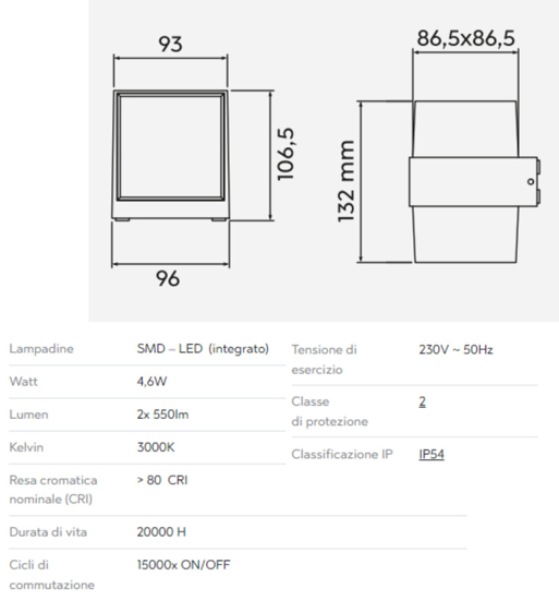 Applique antracite da esterno moderna 9w 3000k