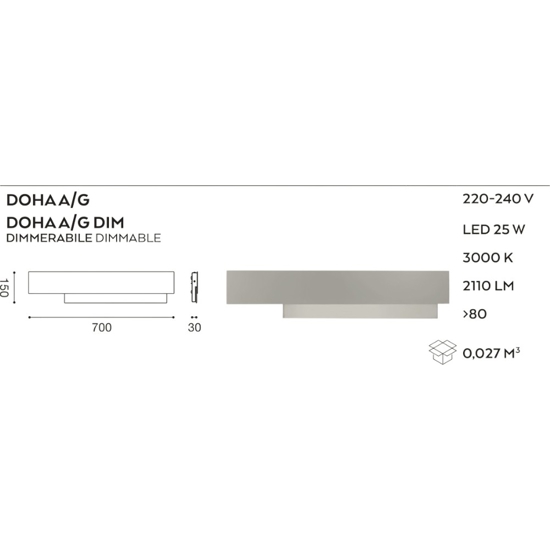 Applique 25w 3000k gea luce doha bianco moderna led