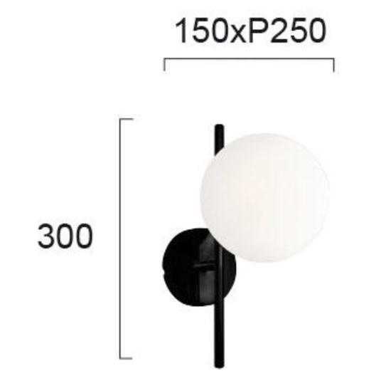 Lampada moderna da parete nero sfera di vetro bianco