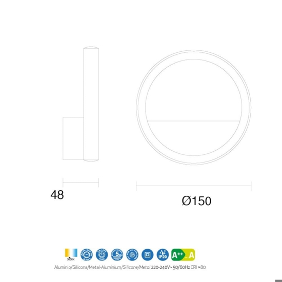 Applique cerchio led 8w 3000k nero moderna design