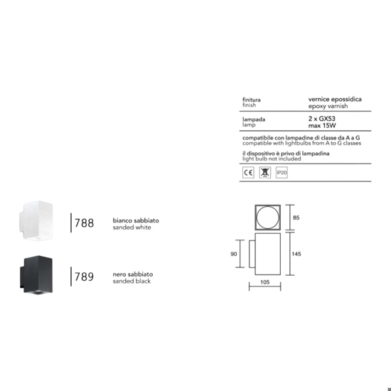 Applique per parete bianco quadrato luce biemissione