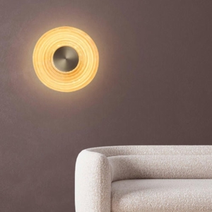 Applique disco da parete circolare oro vetro ambra