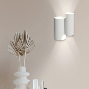 Applique di gesso doppio cilindro bianco luce biemissione