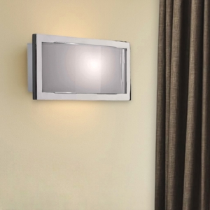 Applique moderna in vetro bianco lucido cornice metallo cromato