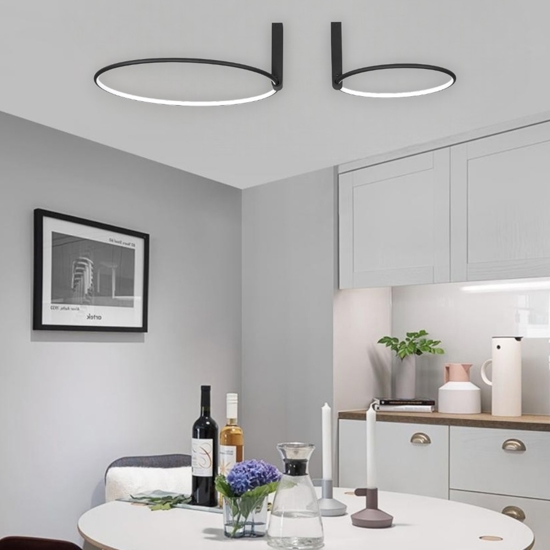 Plafoniera moderna cerchi neri orientabili led 70w 3000k dimmerabile