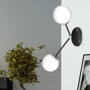 Lampada da parete nero cromo moderna sfere di vetro