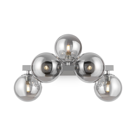Lampada da parete dallas cromo sfere vetro fume design 5 luci