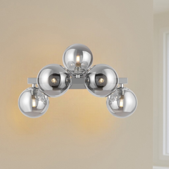 Lampada da parete dallas cromo sfere vetro fume design 5 luci