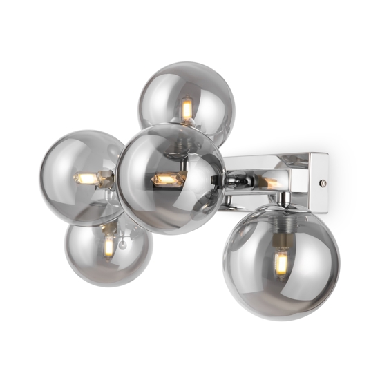 Lampada da parete dallas cromo sfere vetro fume design 5 luci