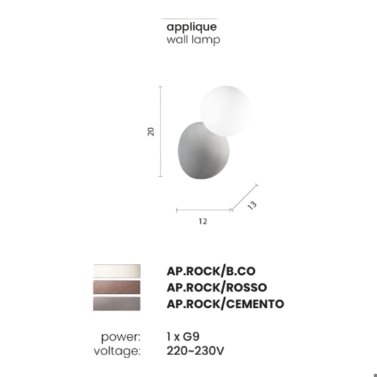 Ondaluce rock applique cemento bianco sfera vetro bianco
