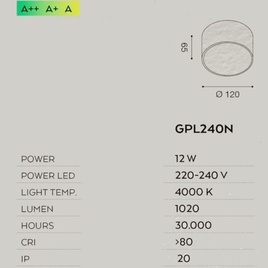 Plafoniera gea luce 12w 4000k cloe rotonda bianca per cucina moderna
