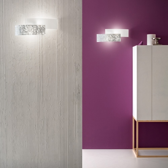 Lara applique da parete gea luce vetro bianco foglia argento