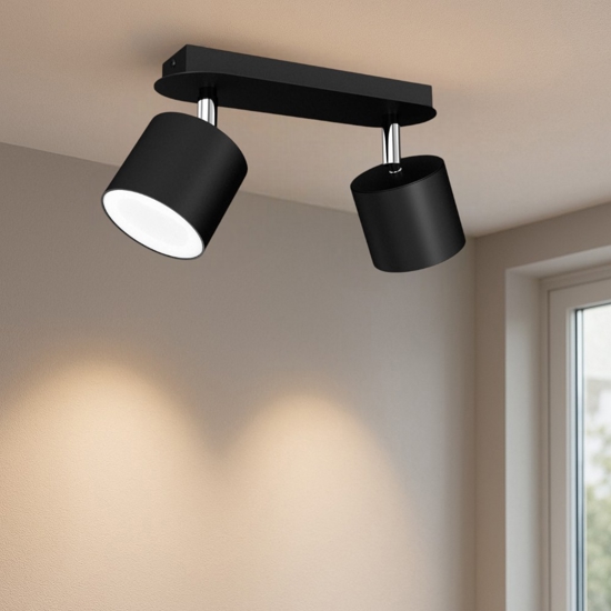 Plafoniera con 2 faretti led orientabili neri fp