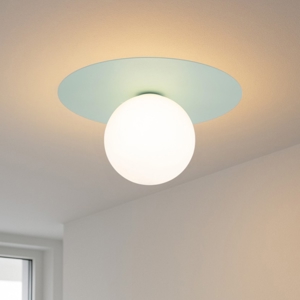 Plafoniera moderna verde menta sfera vetro bianco