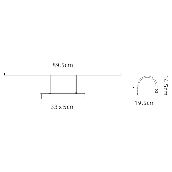 Applique nero 90cm per specchio da bagno led 18w 3000k