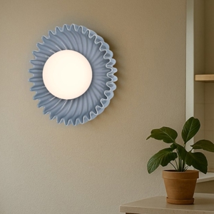 Applique da parete ceramica blu design sfera vetro opaco