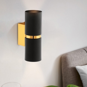 Applique lampada da parete cilindro nero oro 