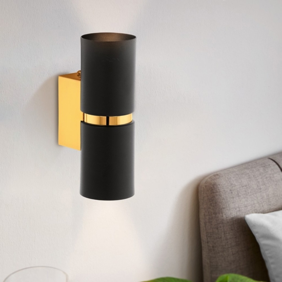 Applique lampada da parete cilindro nero oro 
