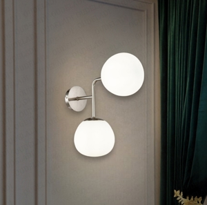Applique da parete grigio 2 luci sfere vetro bianco