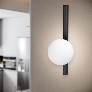 Ideal lux binomio ap1 applique elegante nera sfera vetro bianco