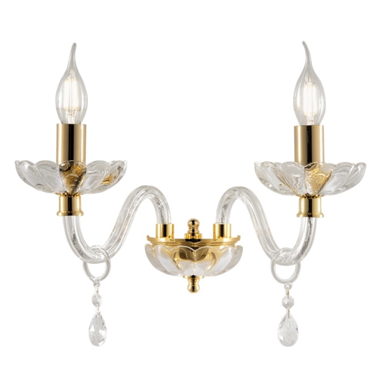 Lampada 2 bracci di cristallo trasparente oro brigida ondaluce